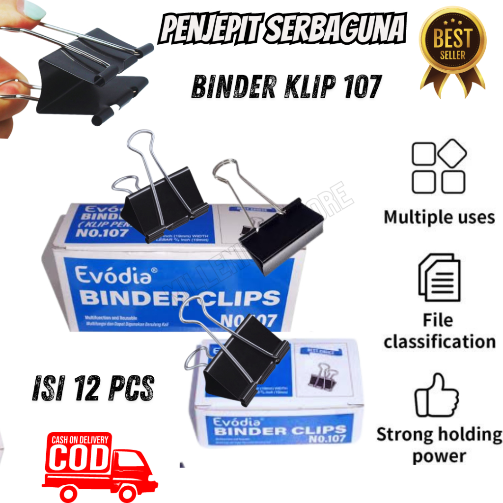 

Binder Clip No. 107 - Penjepit Dokumen Kecil / Penjepit Kertas/Binder Clip No.107 / Binder Clip/Paper Clip/Klip Kertas Semua Ukuran / Isi 12 Pcs / Duta Gemilang