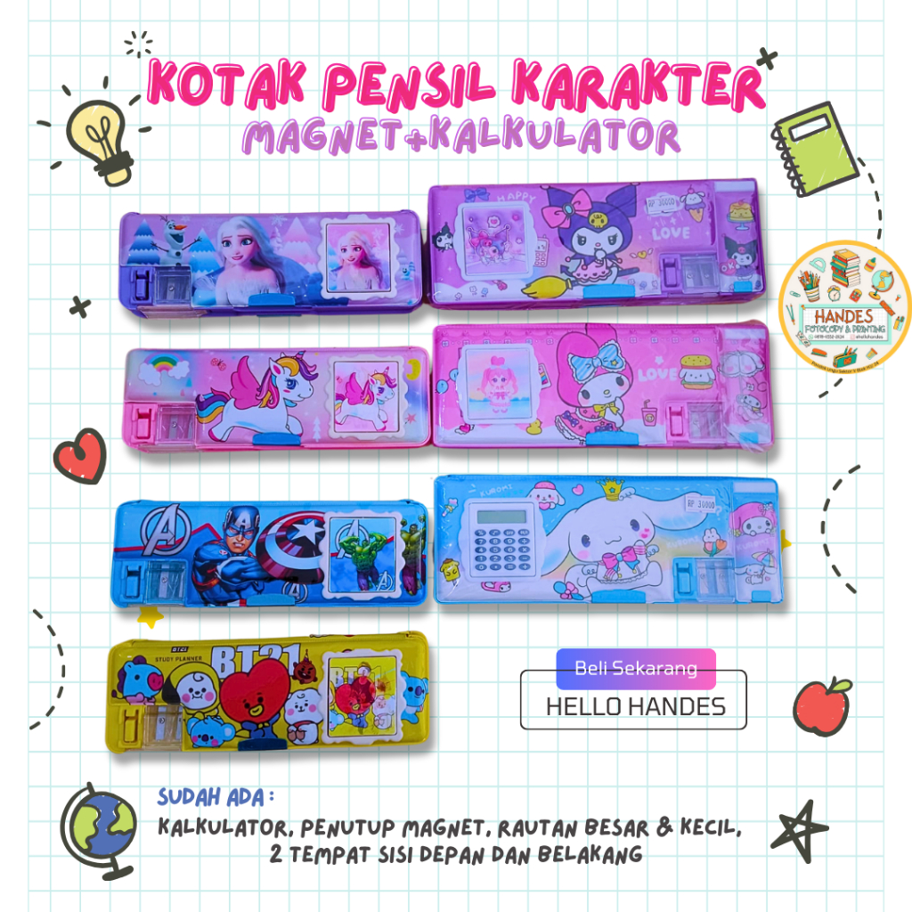 

Kotak Pensil Magnet Karakter + Kalkulator Ukuran Besar & Kecil