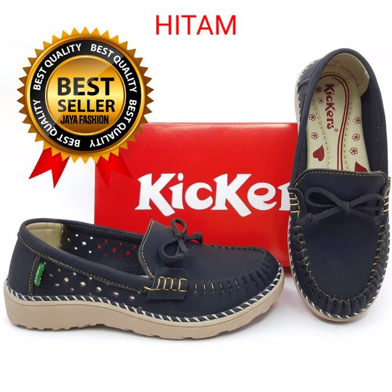 Sepatu Kickers Wanita Hitam Loafer Motif 505