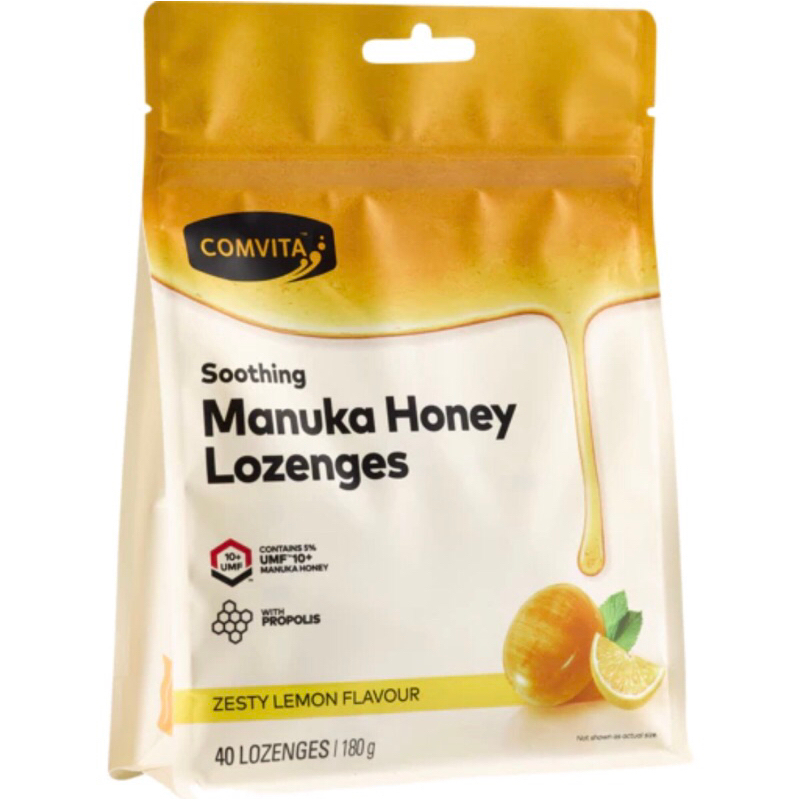 

NZ COMVITA MANUKA HONEY LOZENGES WITH PROPOLIS ZESTY LEMON AND HONEY 40 LOZENGES SOOTHING CANDY PERMEN MADU