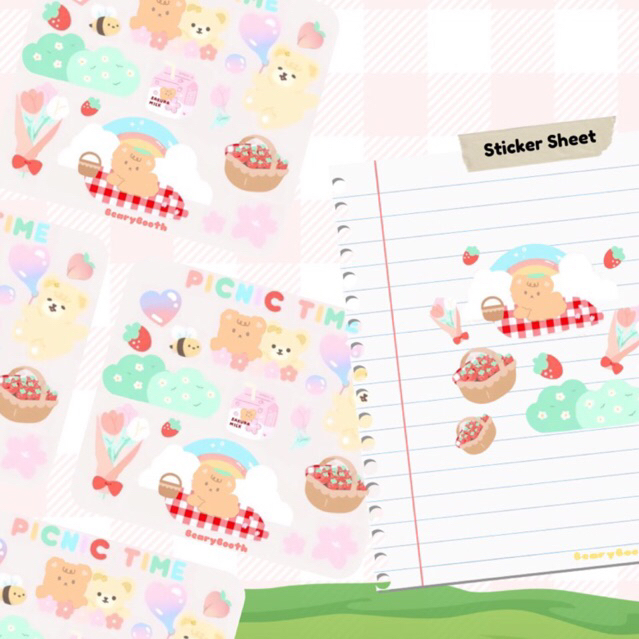 

STICKER SHEET DEKO JURNAL | KISS CUT WATERPROOF | PICNIC TIME | BEARYBOOTH