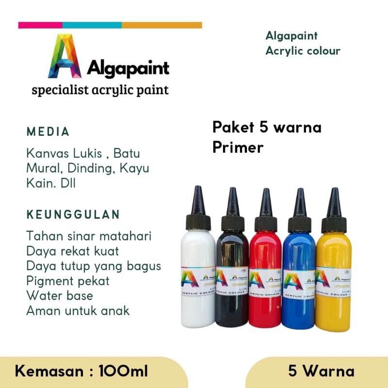 

Algapaint cat akrilik/cat lukis/cat mural/cat dinding/cat kayu/cat kain/cat sepatu