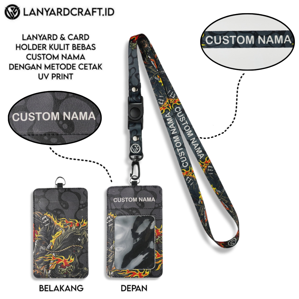 

V4 Id Card Holder Leather Custom + Lanyard Custom Nama Grim Reaper Series Gantungan Tali Lanyard Holder Id Card Kulit UV Print