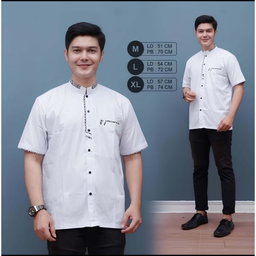 Baju Koko Pria Lengan Pendek Koko Dewasa Pria Model Kombinasi koko kombinasi bahan katun