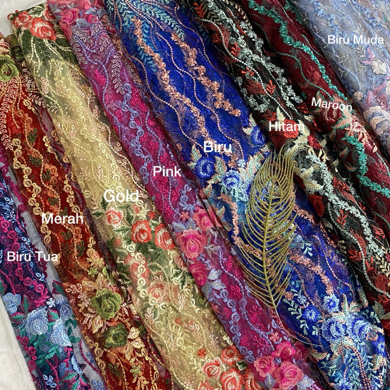 Kain Tile Bordir Garden Jasmine Gliter Meteran Tulle Premium Mewah