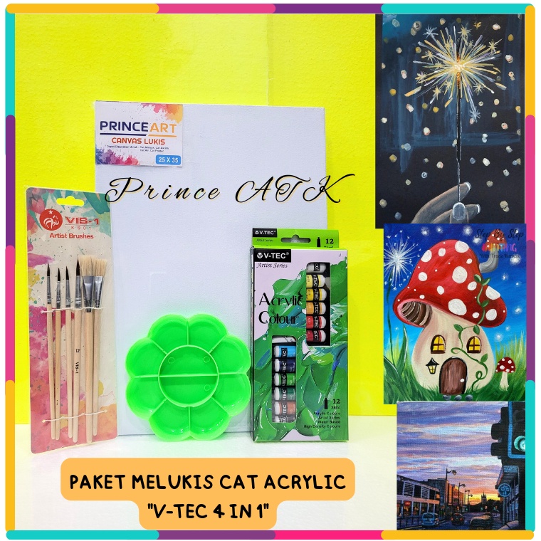 

Super Jualan PAKET MELUKIS CAT ACRYLIC VTEC 4 IN 1