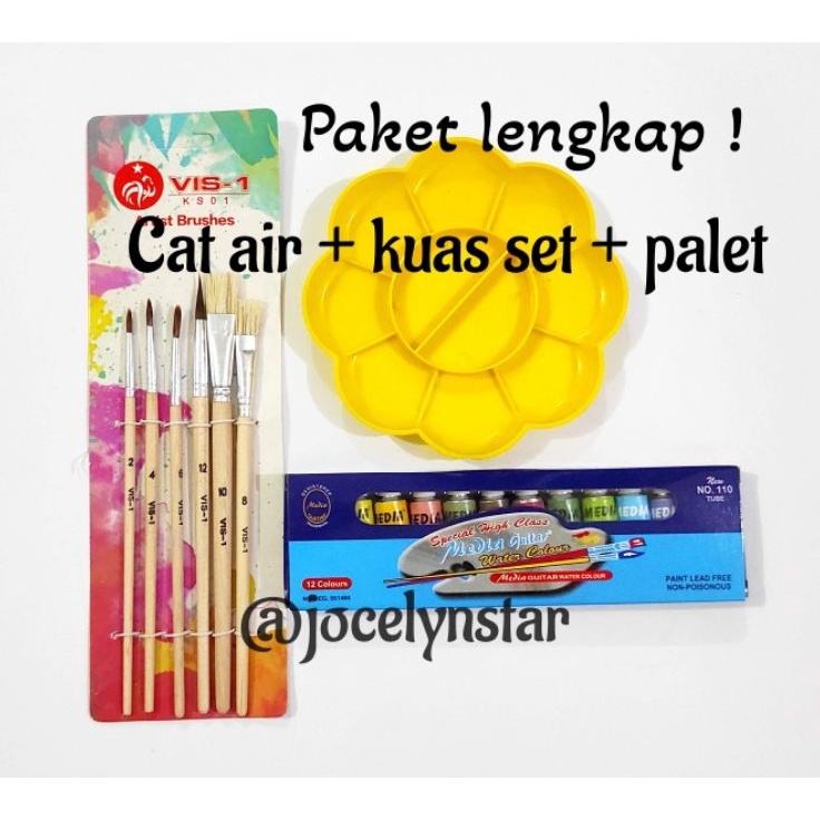 

Super Berhadiah Paket melukis lengkap Cat air 12w kuas set palet