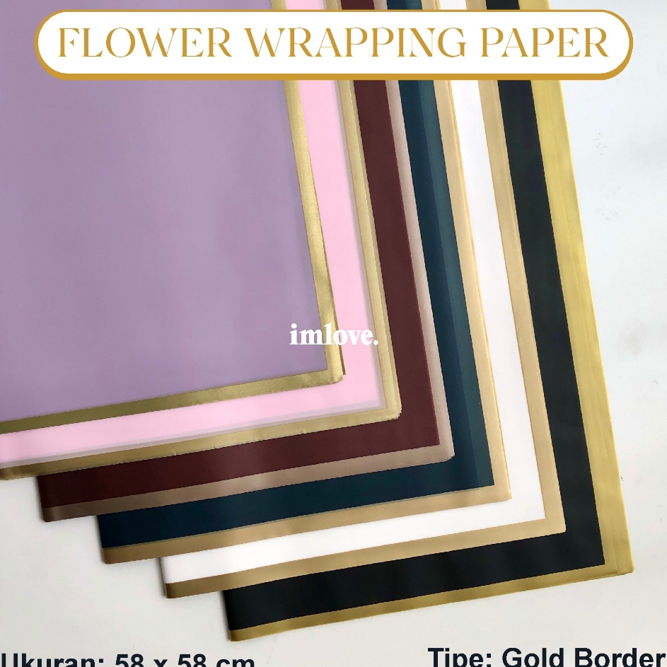 

Super Spesial 5 Lembar Kertas Buket Bunga List Emas Flower Wrapping Paper Cellophane Gold Border Gold Frame