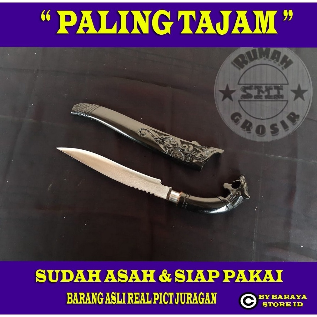 PISAU BADIK UKIR MACAN HITAM PISAU SEMBELIH BAJA PER SIAP PAKAI