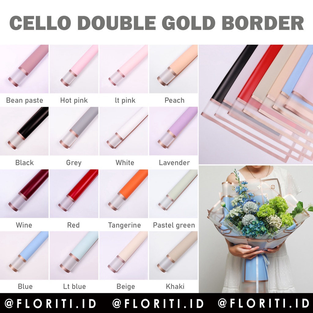 

2 Lembar Kes Buket Cellophane Doue Gold Border Flower Wrapg