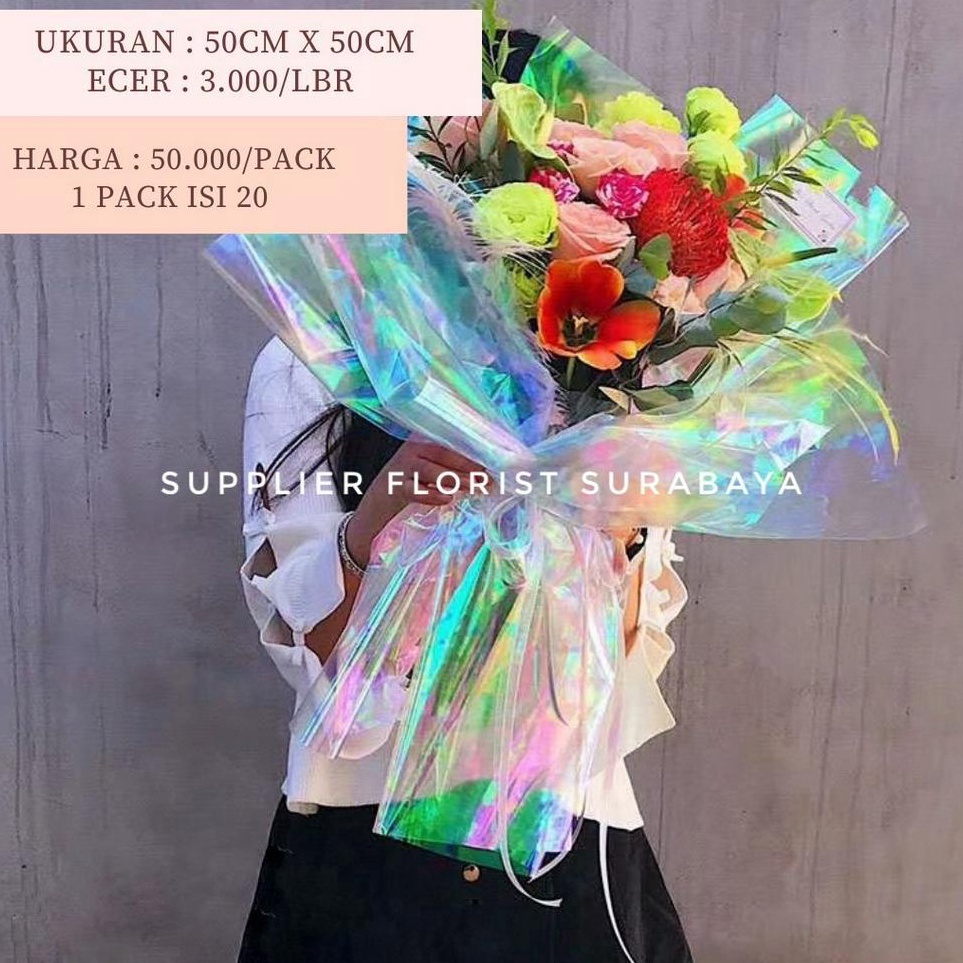 

Pasti Spesial 52 LEMBAR KERTAS BUNGA HOLOGRAM PELANGI WARNA WARNI SILVERWRAPPING PAPER WRAP BUNGAFLOWER WRAPPEMBUNGKUS KERTAS WATERPROOF