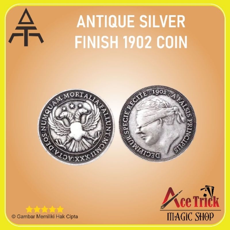 Antique Silver Finish 1902 Coin - Aksesoris Alat Trik Koin Sulap