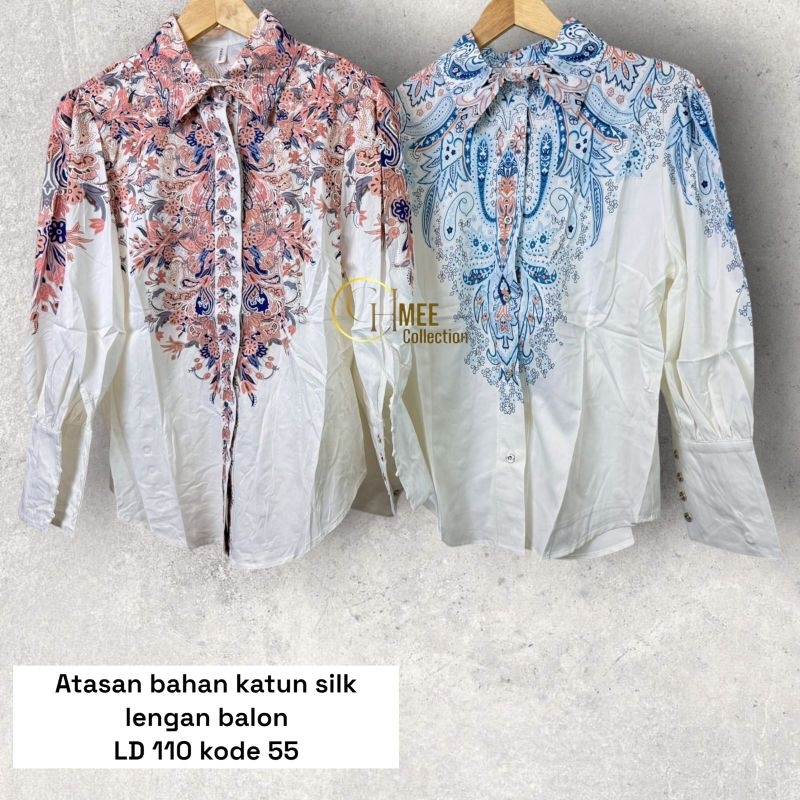 Baju atasan kemeja wanita lengan balon dan tunik lengan lurus bahan silk premium