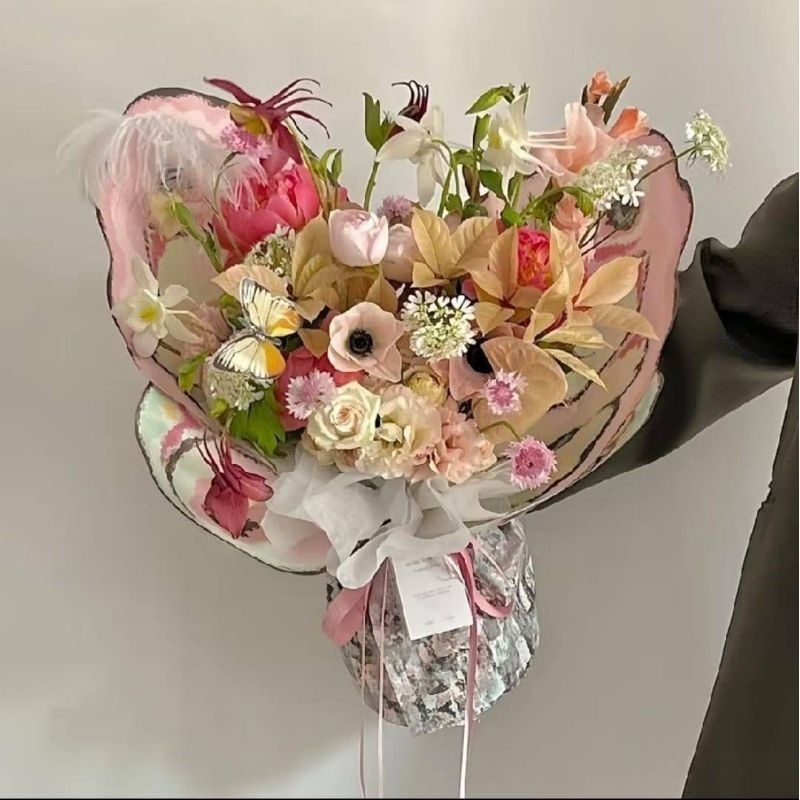 

1 Set Flower Wrapping Non Waterproof Kertas Buket Kupu Kupu -Butterfly Wrapping Non Transparant