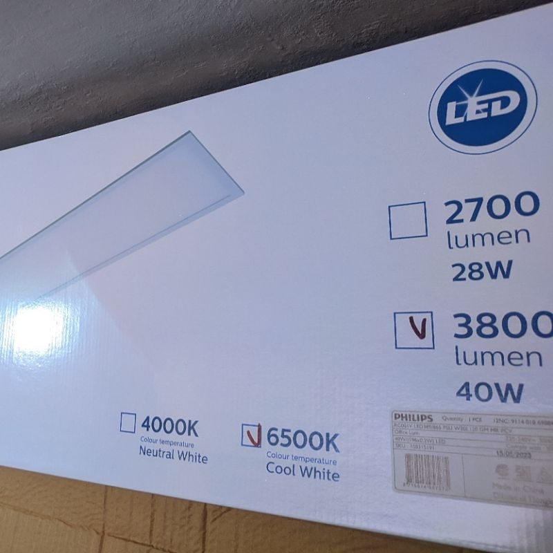 PHILIPS Panel Light Rc081V Led38S SmartBright 40 Watt - 30x120cm,3800 Lumen,6500k - Cool White