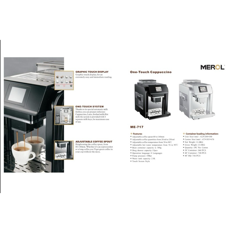 Mesin Kopi Espresso Otomatis MEROL ME717 - Fully Automatic Coffee Machine ME 717 Touch Screen