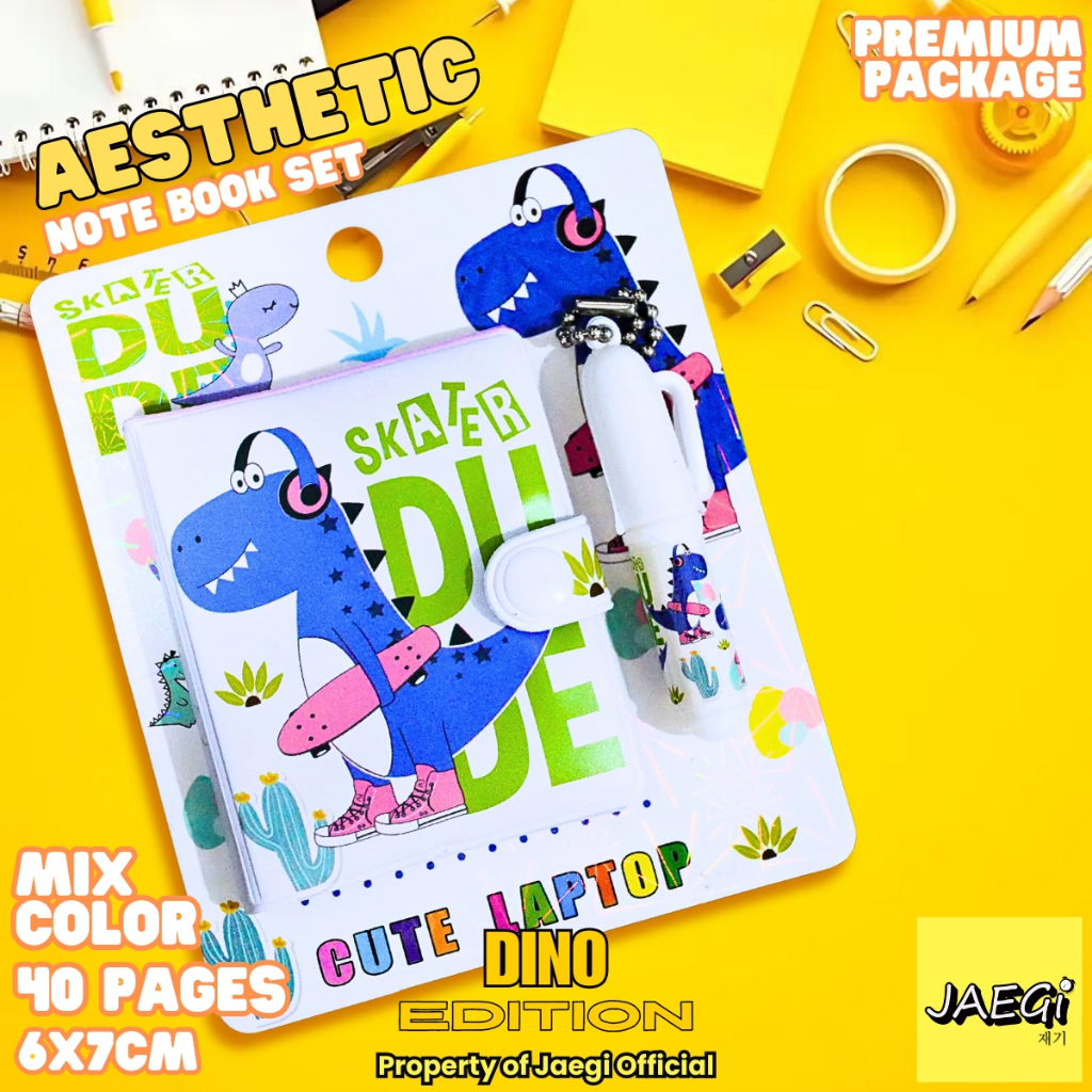 

JAEGi - Mini Note Book Set Dino Edition 2 in 1 Premium With Ballpoint + Clip Pocket Size