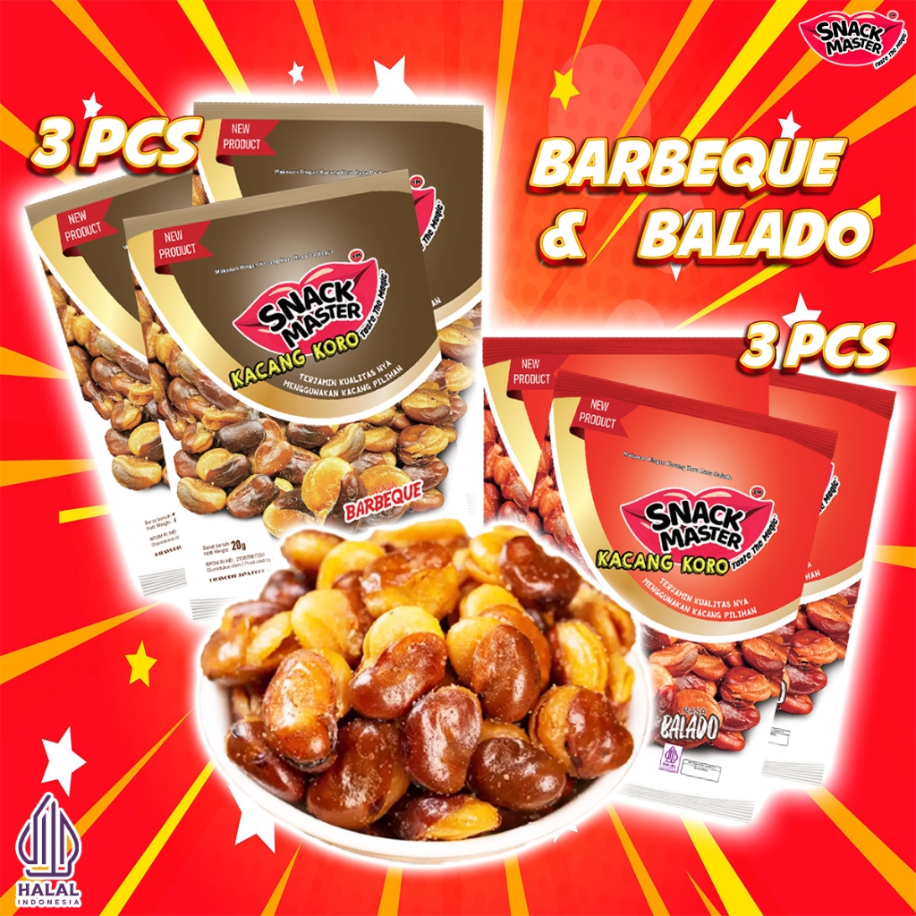 

SNACK MASTER MART - Kacang Koro 20gr isi 6pcs BBQ Balado | Koro BBQ Balado Halal Cemilan Spicy Gurih