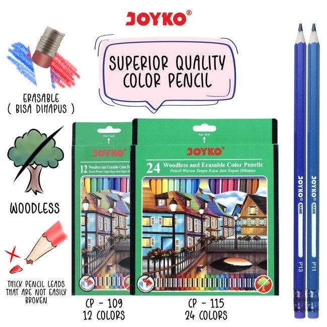 

Joyko pensil warna bisa dihapus erasable 12 warna CP-109