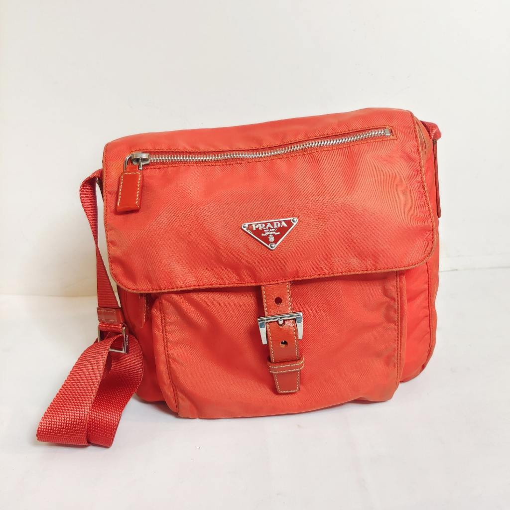 Prada Tessuto Cloth Orange Shoulder Bag Cross Body Preloved Tas Selempang Wanita