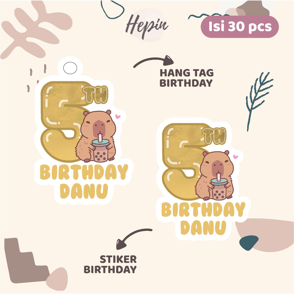 

(30pcs) Hang tag & stiker ulang tahun tema CAPYBARA lucu/diecut /label tag ulang tahun murah/hang tag ulang tahun/tag souvenir ulang tahun/stiker nama ualang tahun/diecut stiker&t ag