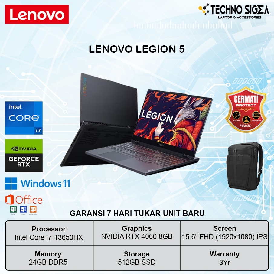 LENOVO Legion 5 15 i7 13650HX RTX4060 24GB 512GB 15.6 FHD 144Hz