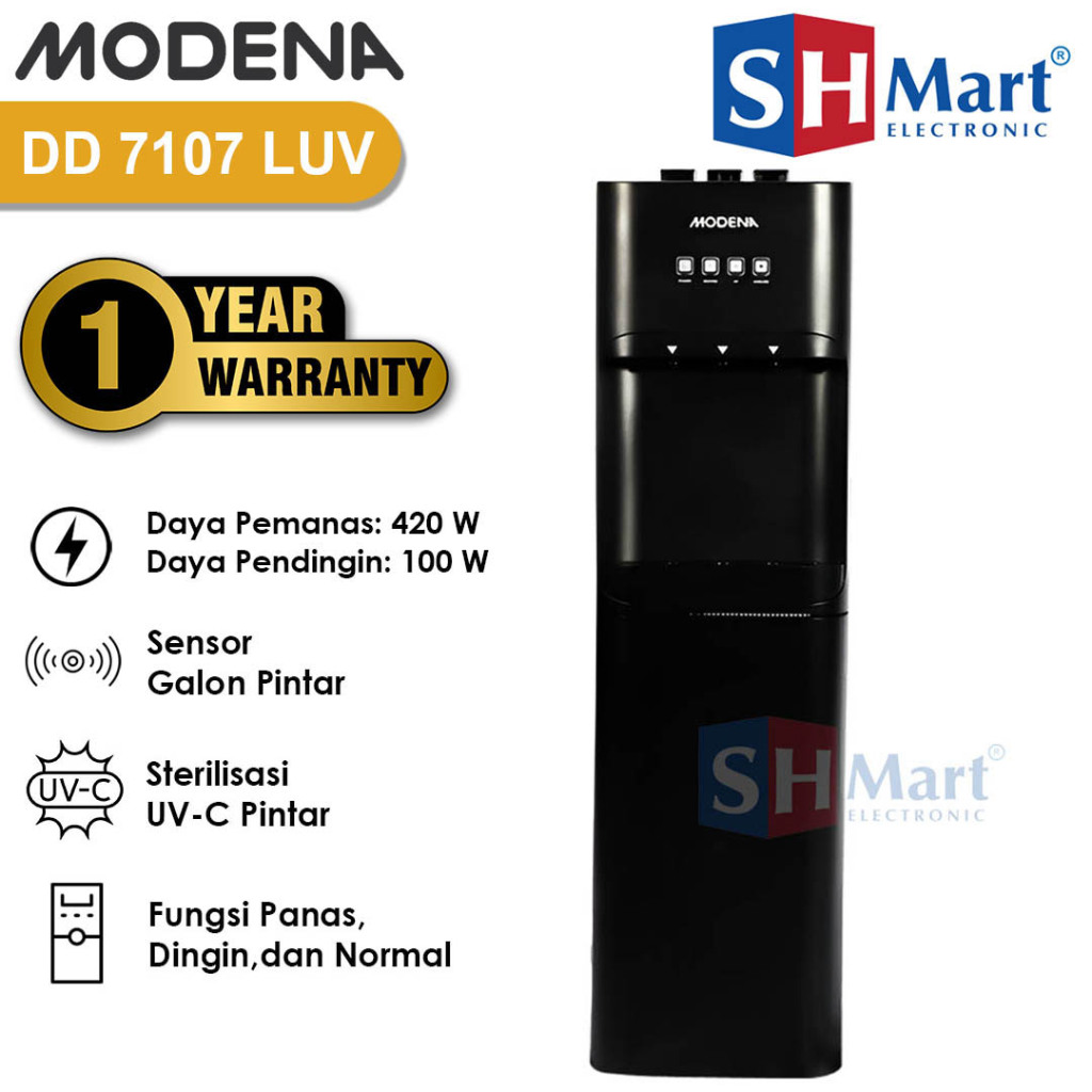 DISPENSER GALON BAWAH MODENA DD7107LUV / DD 7107 LUV HITAM GARANSI RESMI