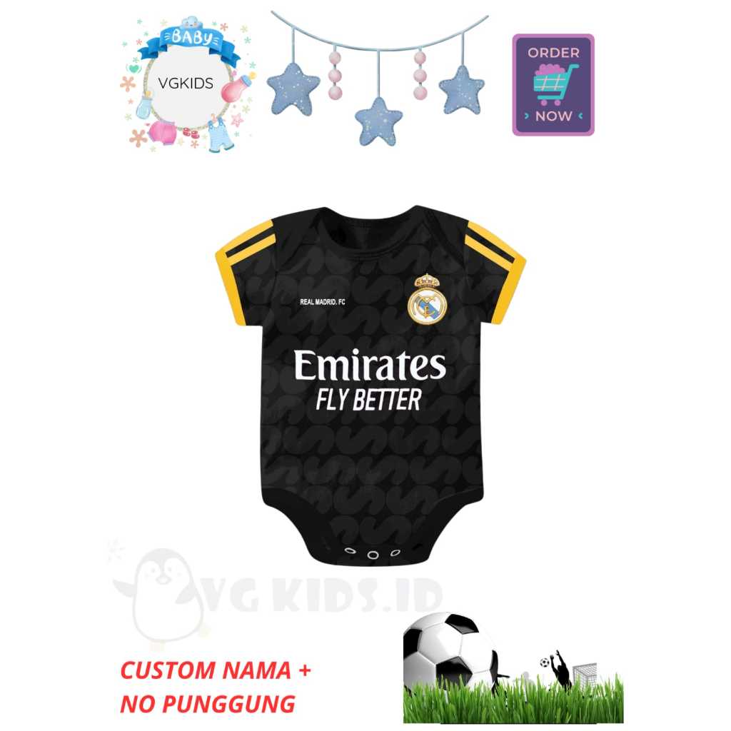 Jumper Bayi Real Madrid EMIRATES FLY BETTER Romper Bayi Jumper Baju Bayi - Black (COD)
