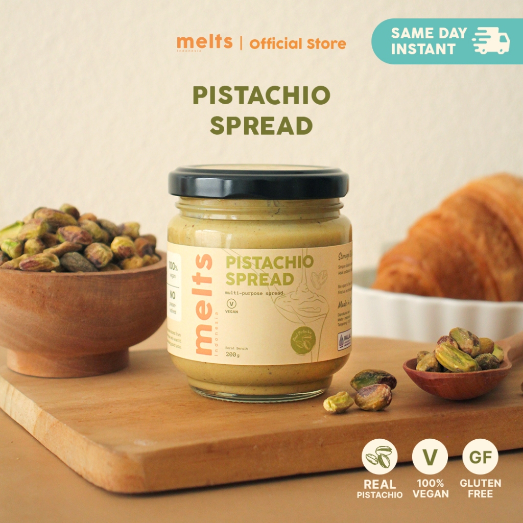 

INSTANT/SAME DAY - Melts Pistachio Spread 200g | Selai kacang Plant Based Vegan untuk Roti Bahan Kue Baking Pastry Topping