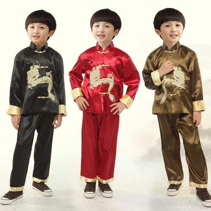 SUMMERSPLASH - Boy Anak Laki-laki Cheongsam Qibao Qipao Set Celana Panjang Dragon Naga