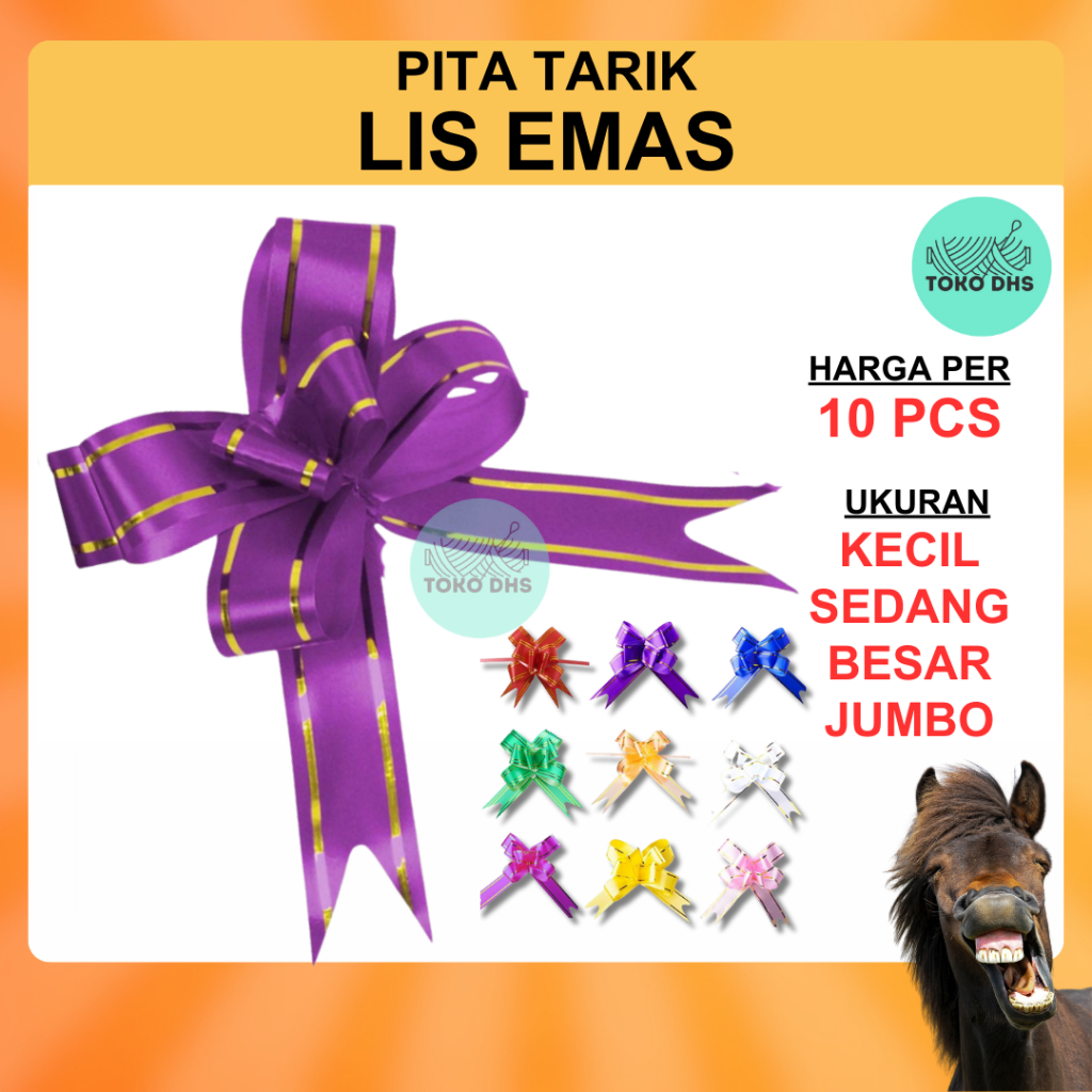 

Pita Tarik LIS EMAS Serut Besar Hiasan Parcel Souvenir Pull Flower Ribbon Gold Stripes