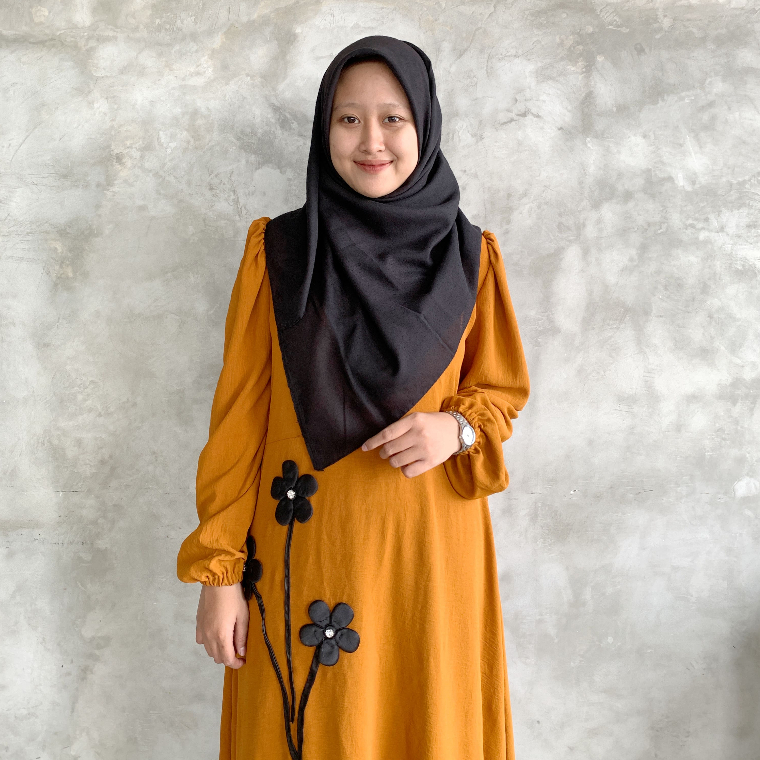 Shireen Dress Bunga 3D Tempel Gamis bunga 3D Tempel Busana Muslimah