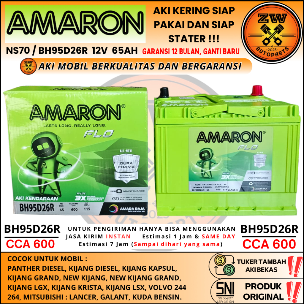 AKI MOBIL BH95D26R / NS70 12 VOLT 65 AMPERE AMARON HI LIFE AKI KERING