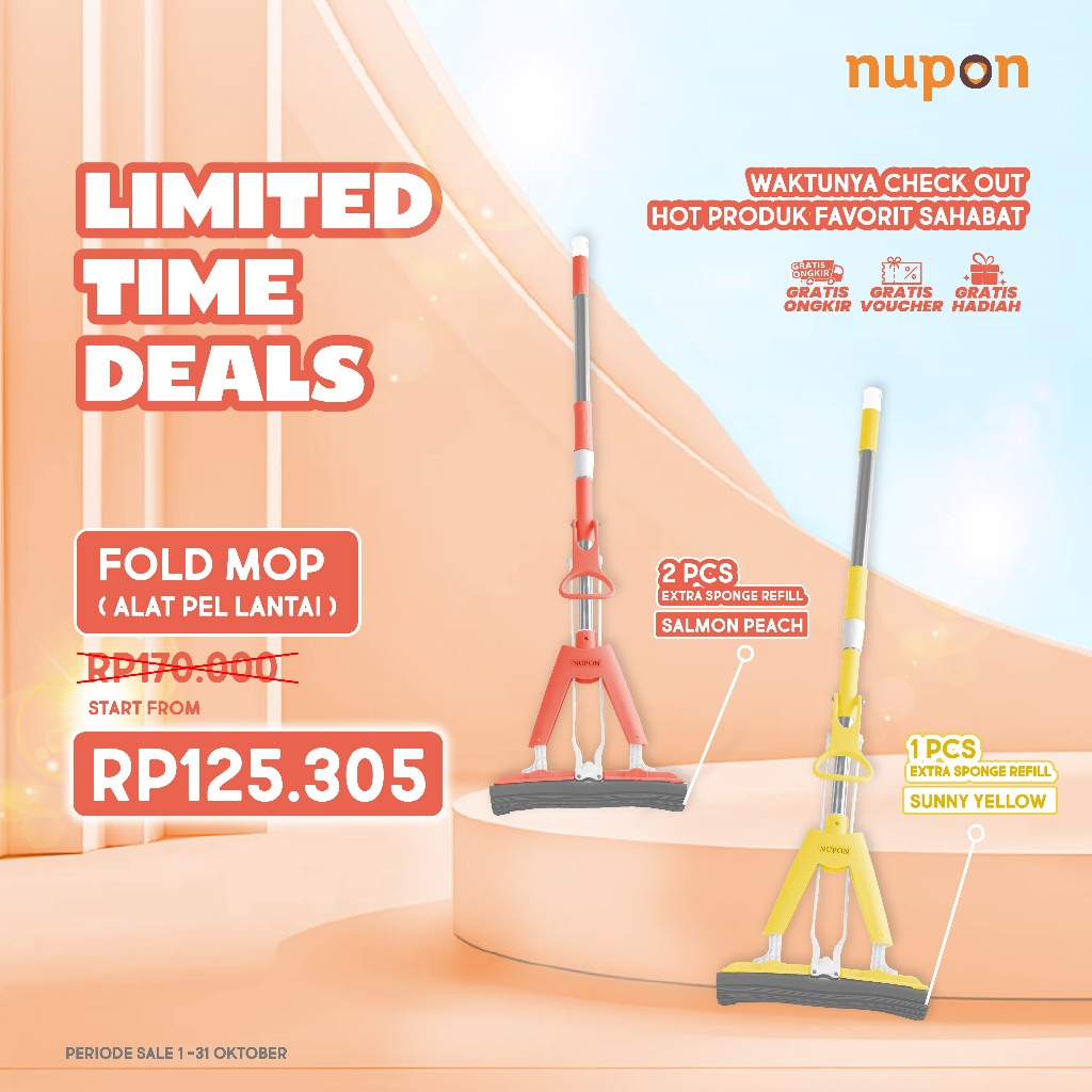 NUPON - Alat Pel Pembersih Lantai Fold Mop Stainless Anti Karat