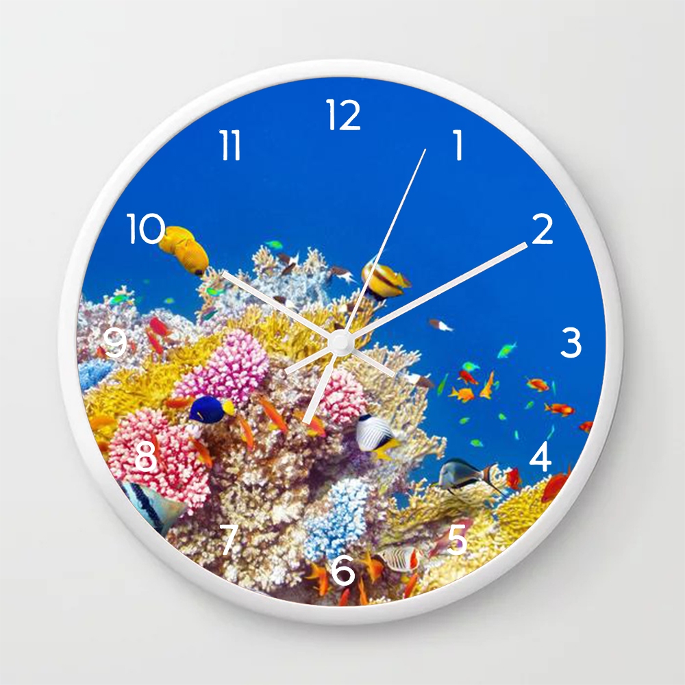 Jam Dinding Ikan Karang 8 Inch Jam Bulat Laut Dekorasi Rumah Ruang Tamu Kamar Tidur Kamar Mandi