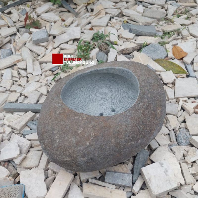 Pot Tanaman Batu Kali Natural Ukuran Besar D40cm Finishing Natural