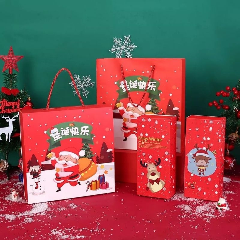 

Satuan- Box kue sekat / Box kue permen nougat edisi Natal/ Gift box flip drawer cookies biskuit motif Christmas Natal