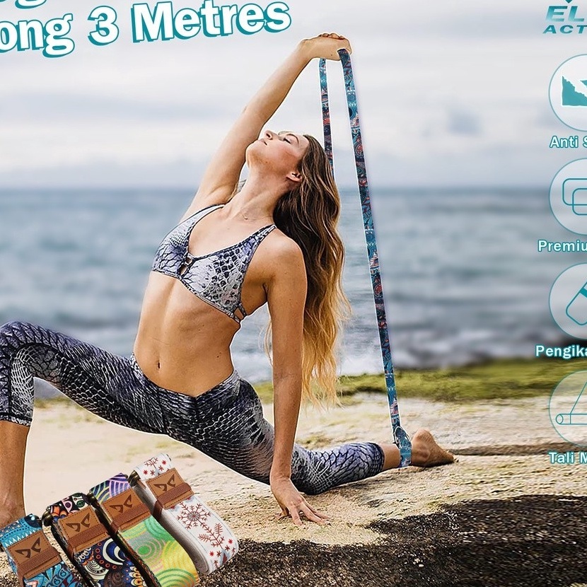 Flash Sale Elfs Active 2in1 Premium Yoga Strap 3m Anti Slip Pilates Yoga Belt Tali Matras