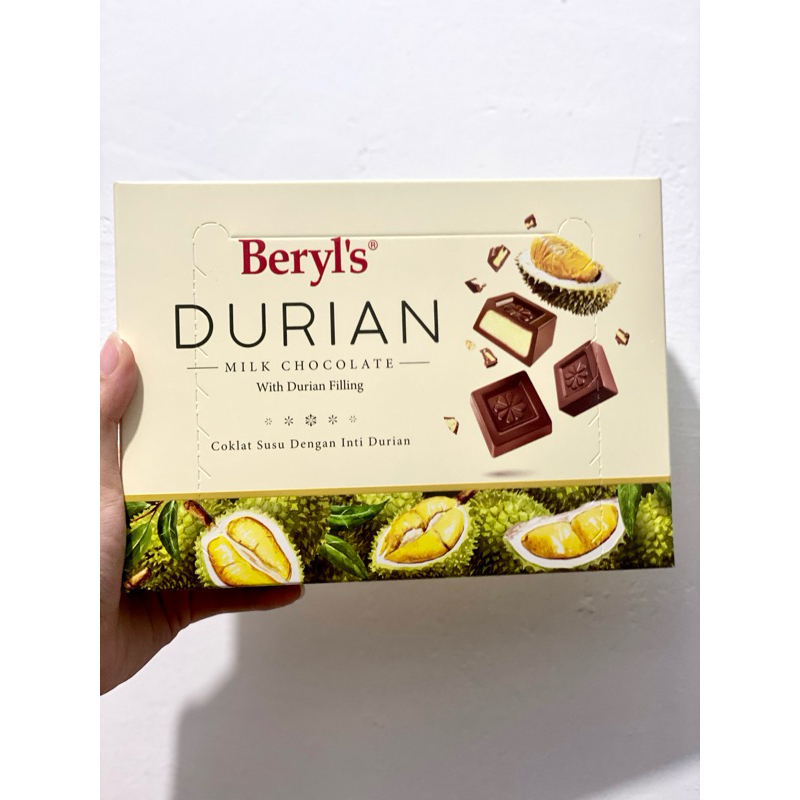 

BERYLS BERYL’S DURIAN MILK CHOCOLATE WITH DURIAN FILLING COKLAT SUSU DENGAN INTI ISIAN ISI DURIAN SNACK MAKANAN BERYLS BERYL’S IMPOR IMPORT MALAYSIA