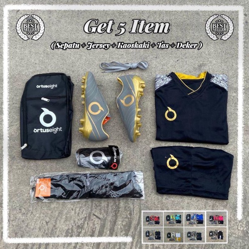 Borong Sekarang  Paket Lengkap 5 Sepatu Bola Ortus FORTE SE Grade Ori Made In Indo GreyGold