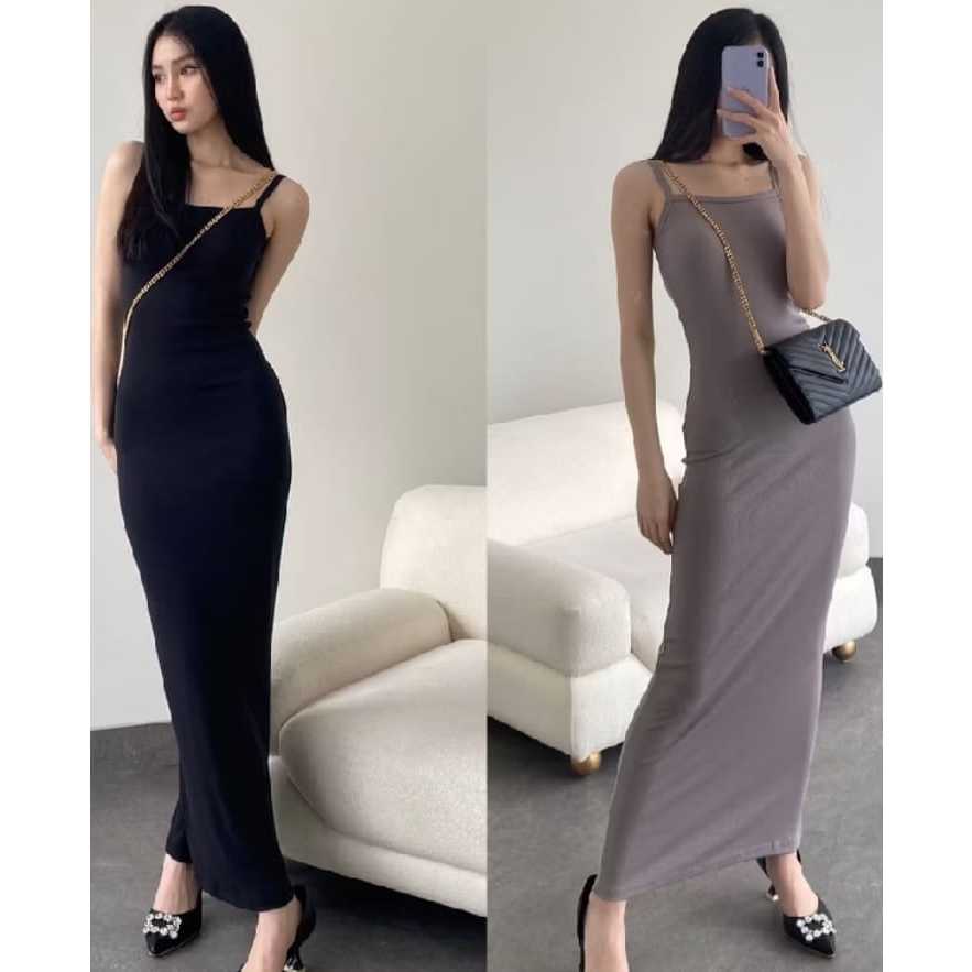 NEW Dress Panjang Tanktop tali Spagghetii | Dress Panjang Party Bahan spandek | Dress Bodycon | COD