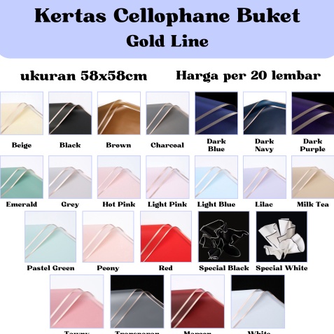 

Grosir Irit 2 LEMBAR Kertas Cellophane Buket Gold Line Flower Wrapping Paper Celophane Chellophane Murah untuk Bucket Snack Uang
