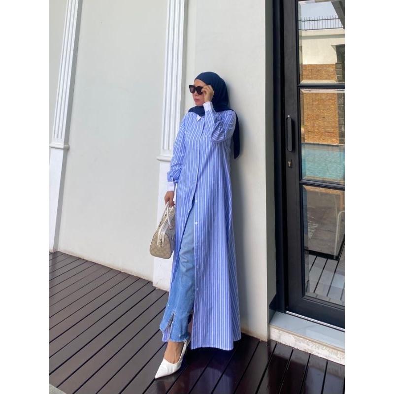 Gamis Katun jepang premium motif salur mix katun bordir ori By Edness Kayla