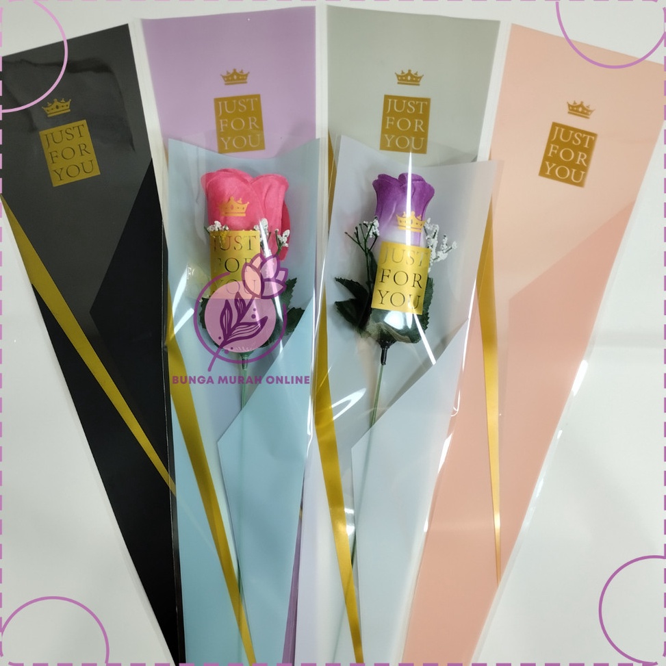 

Super Promo 5 LEMBAR Plastik Single Flower JUST FOR U Single Rose Wrapping Rose