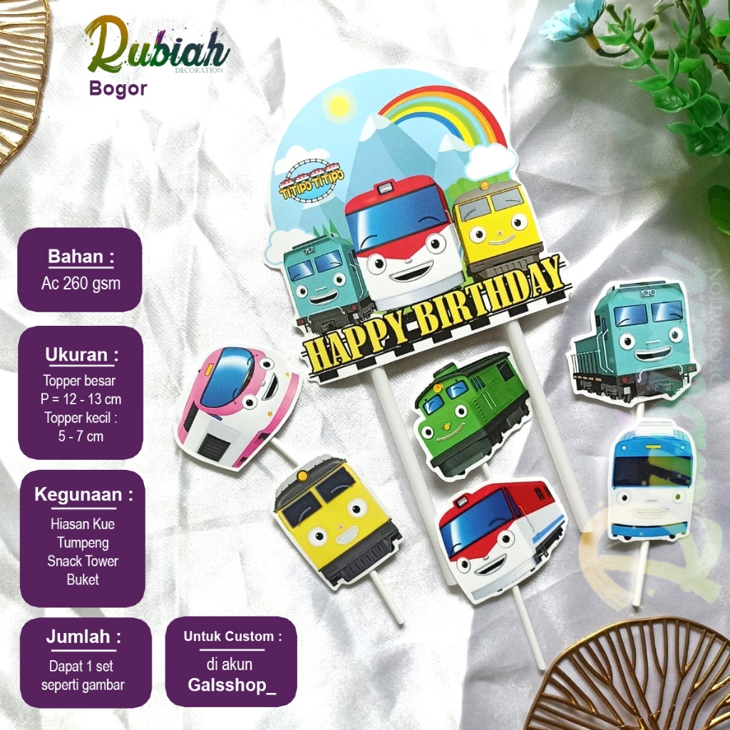 Custom Nama Foto Topper cake Karakter Titipo Kereta Hiasan Kue Ulang Tahun Snack Tower Buket Tumpeng