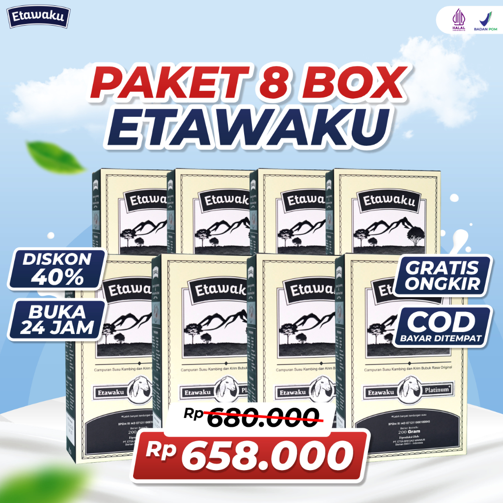 

PAKET RESELLER 8 BOX ETAWAKU PLATINUM SENDI & TULANG SEHAT MENCEGAH OSTEOPOROSIS MENGATASI NYERI SENDI NYERI TULANG NYERI PUNGGUNG SAKIT PINGGANG DENGKUL KOPONG TINGGI KALSIUM SUSU RENDAH LEMAK RENDAH GULA AMAN UNTUK DIABETES TERLARIS ASLI ORIGINAL