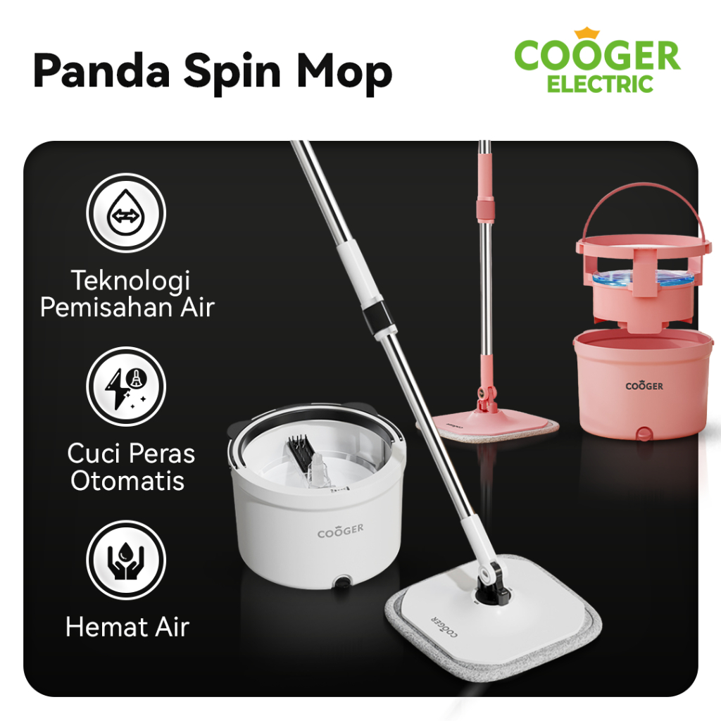 COOGER Electric Alat Pel Lantai Putar Single Spin Mop 2IN1 Bentuk Panda Single Spin Mop Alat Pel