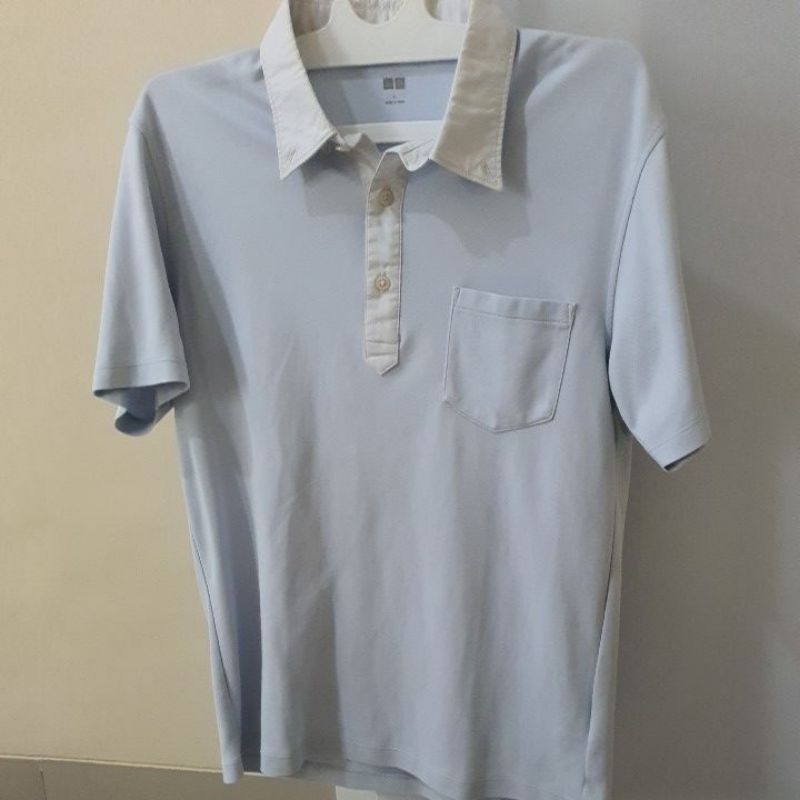 preloved uniqlo polo shirt kaos baju pria blue semi formal casual laki