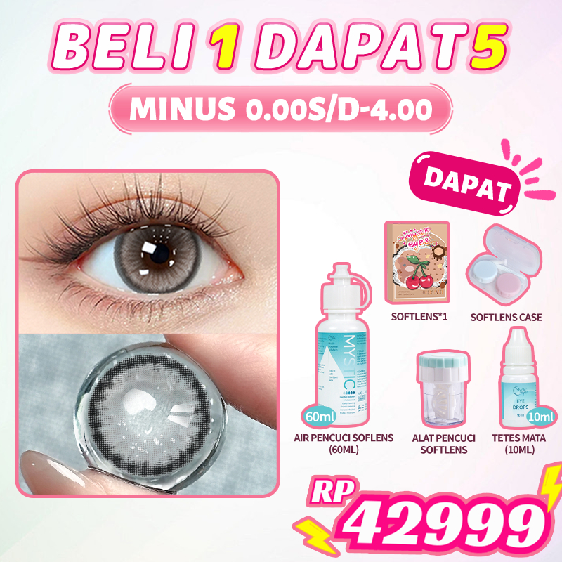 （Minus 0~4.00）Mysticeyes 5 Item Paket kombinasi softlens ：1* Softlens + Air Pencuci Softlens 60ml +T