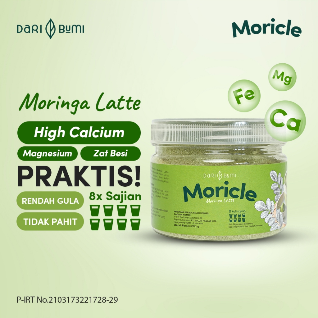 

RB Moricle Moringa Latte Dari Bumi- Daun Kelor Bubuk Minuman Latte 200 Gram